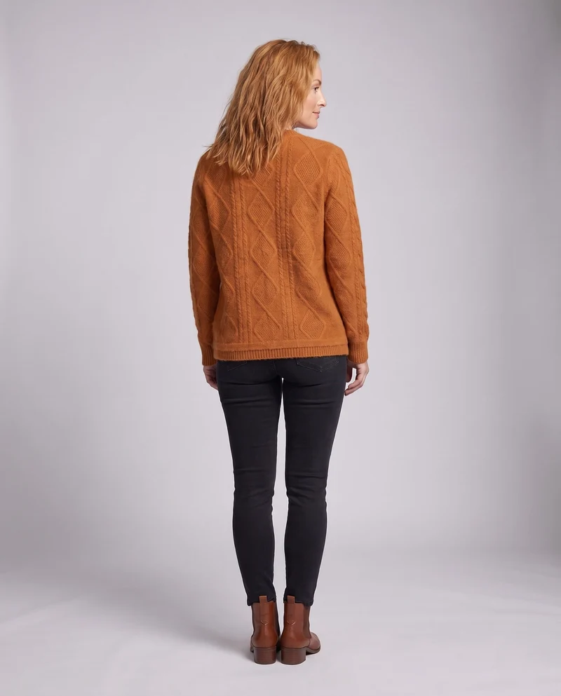 Damen Flauschiger Kurzcardigan mit Zopfstruktur, Rundhals und dekorativen Knöpfen Nord Taschen