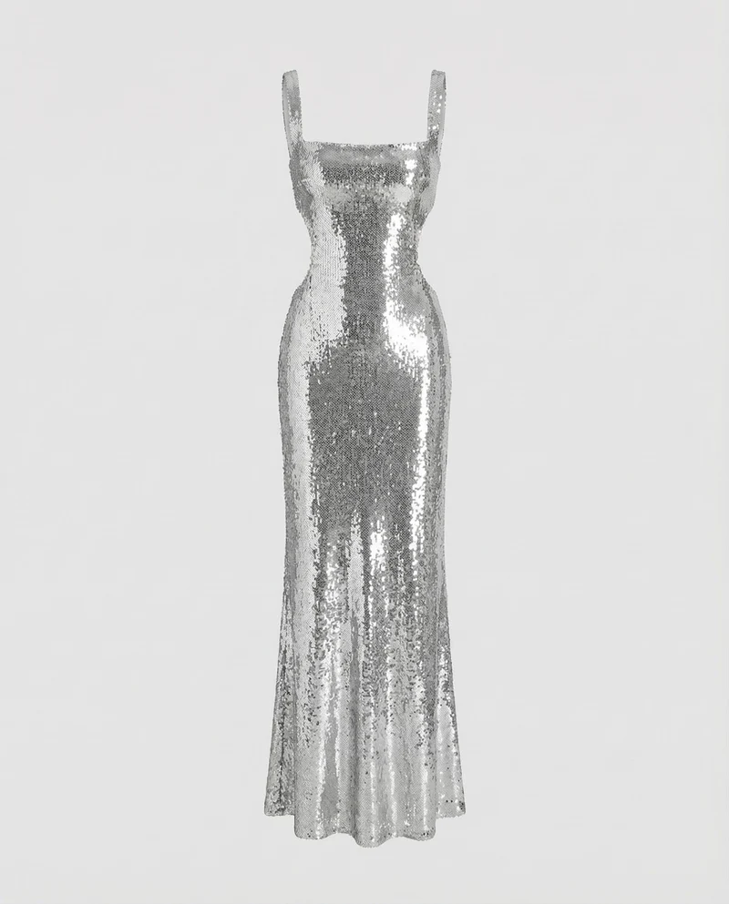 Damen tailliertes Pailletten-Galaabendkleid