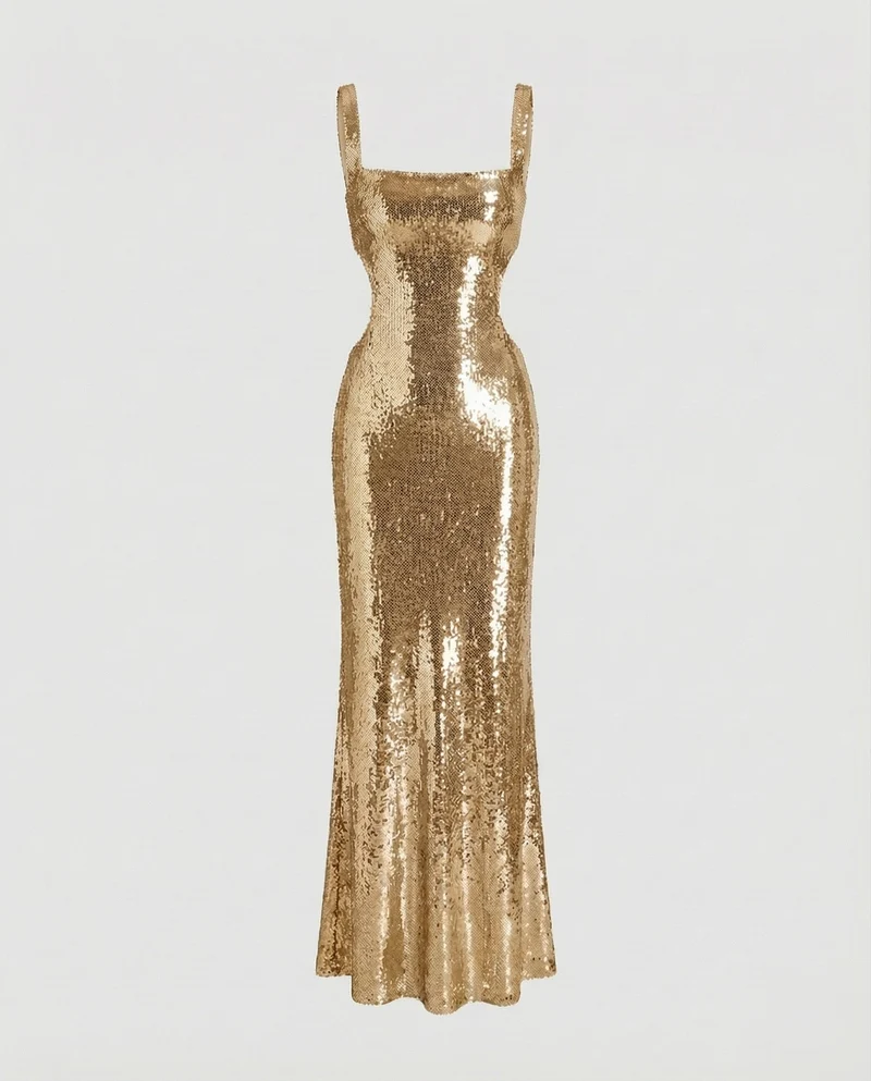 Damen tailliertes Pailletten-Galaabendkleid