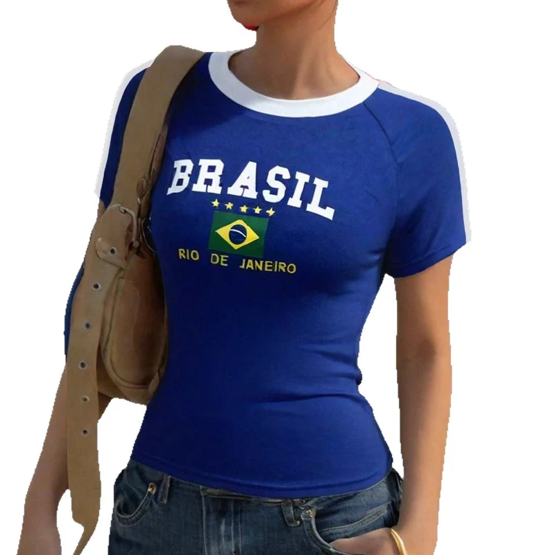 Damen T-Shirt mit kreativem Brasilien-Design und körperbetontem Schnitt Nord Taschen