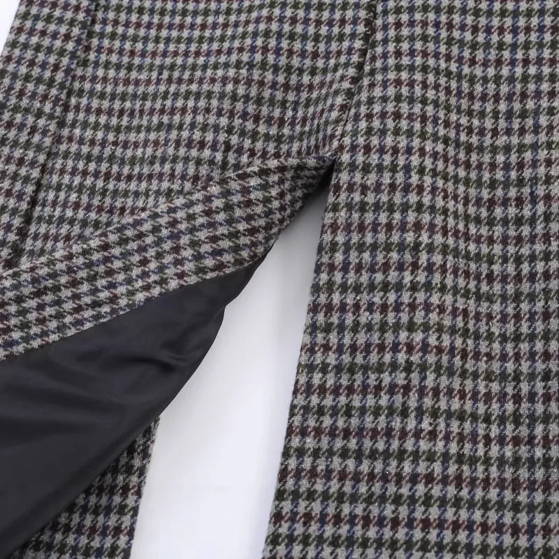 Damen Zweireihiger Hahnentritt-Longblazer mit Schwalbenschwanz-Saum Nord Taschen