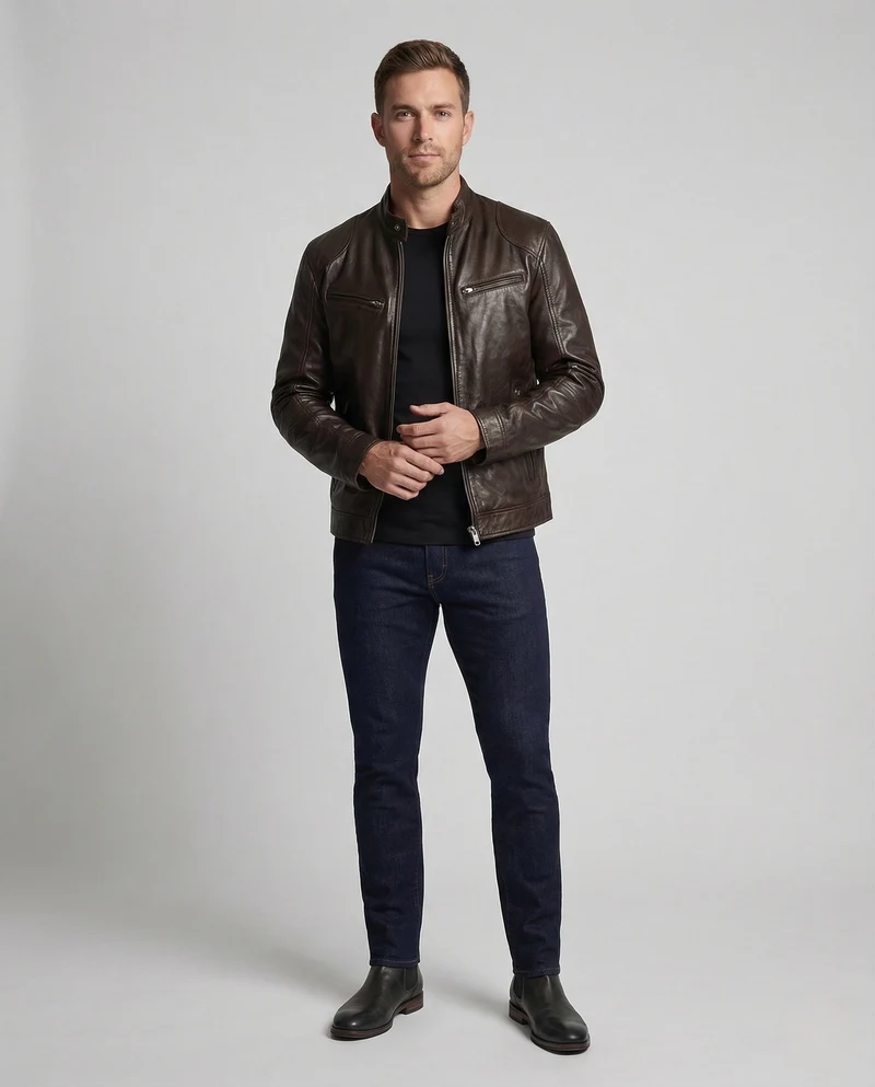 Herren Leder Bikerjacke Kalbsleder - Arvani