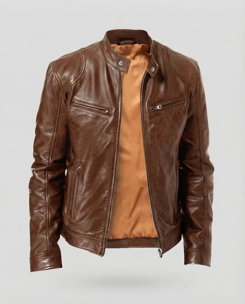 Herren Leder Bikerjacke Kalbsleder - Arvani