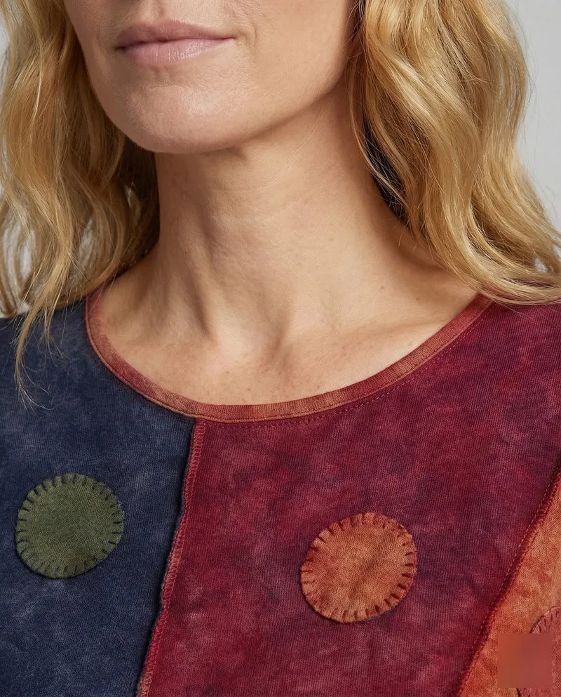 Damen Boho-Longshirt Patchwork Ziernähte