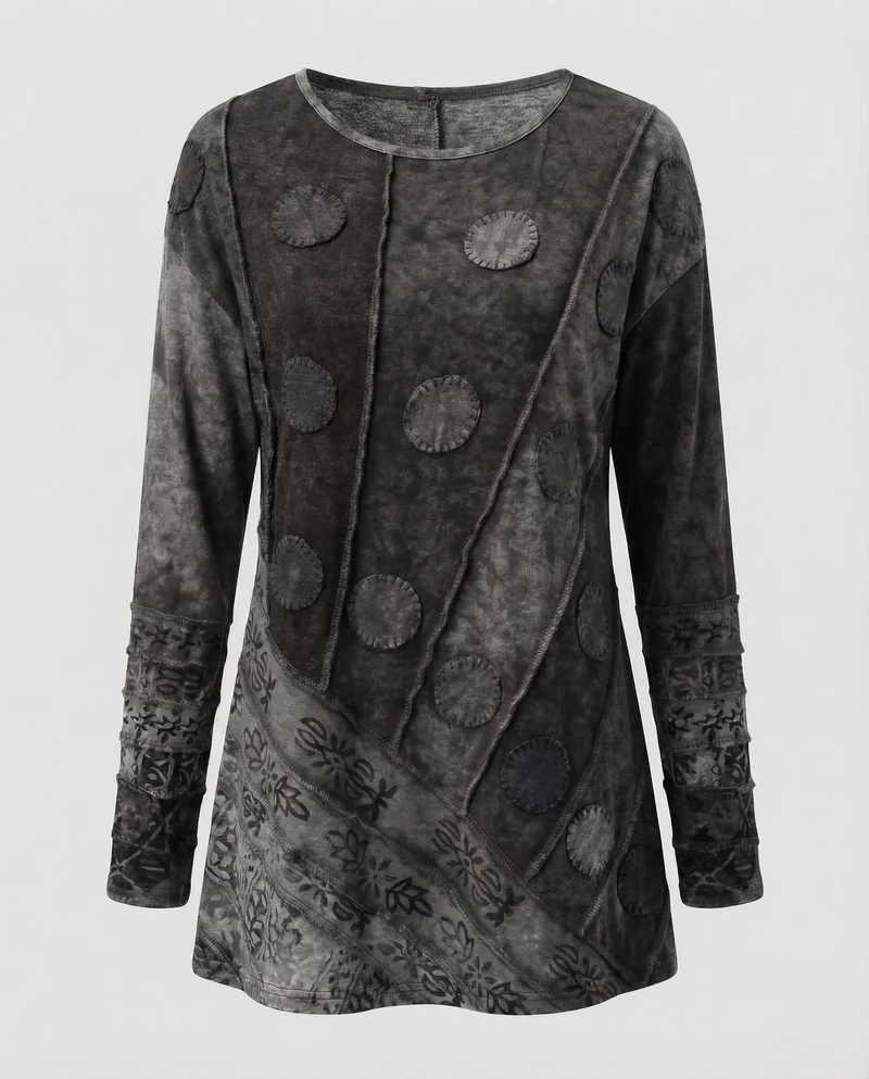 Damen Boho-Longshirt Patchwork Ziernähte