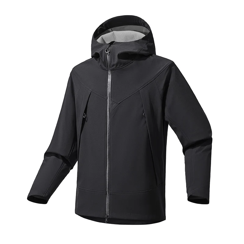 Herren Technische Softshell-Outdoorjacke mit Kapuze winddichtem Stretch und Zwei-Wege-Reißverschluss Nord Taschen
