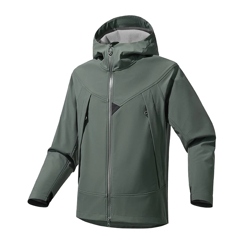 Herren Technische Softshell-Outdoorjacke mit Kapuze winddichtem Stretch und Zwei-Wege-Reißverschluss Nord Taschen