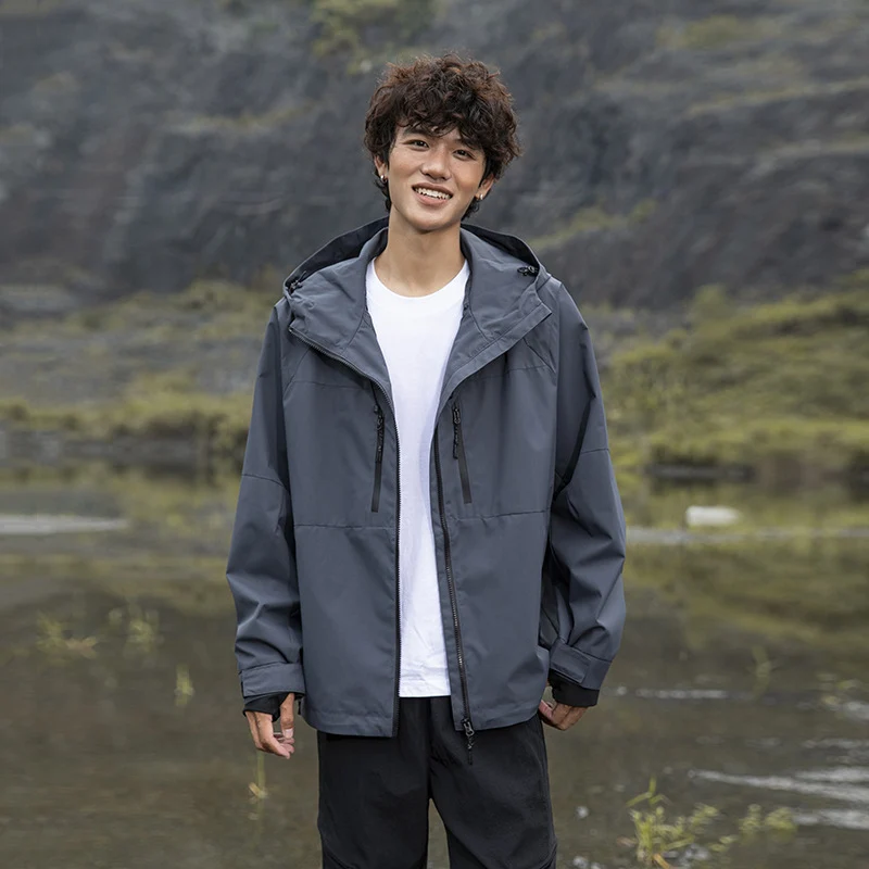 Herren Technische Regen-Softshell-Jacke mit Kapuze, Reißverschluss und verstellbarem Saum Nord Taschen