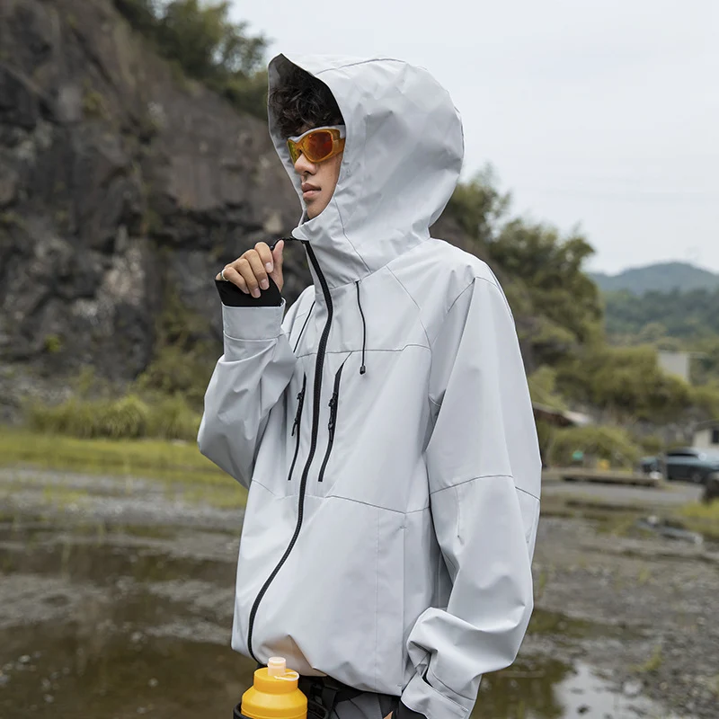 Herren Technische Regen-Softshell-Jacke mit Kapuze, Reißverschluss und verstellbarem Saum Nord Taschen