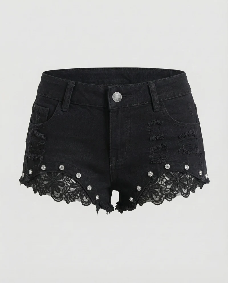 Damen Denim Hotpants Spitze Destroyed
