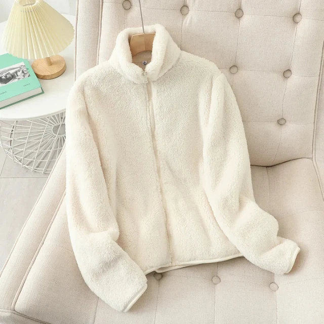 Weiche Sherpa Zip Up Hohe Kragenjacke, Fleeceweste