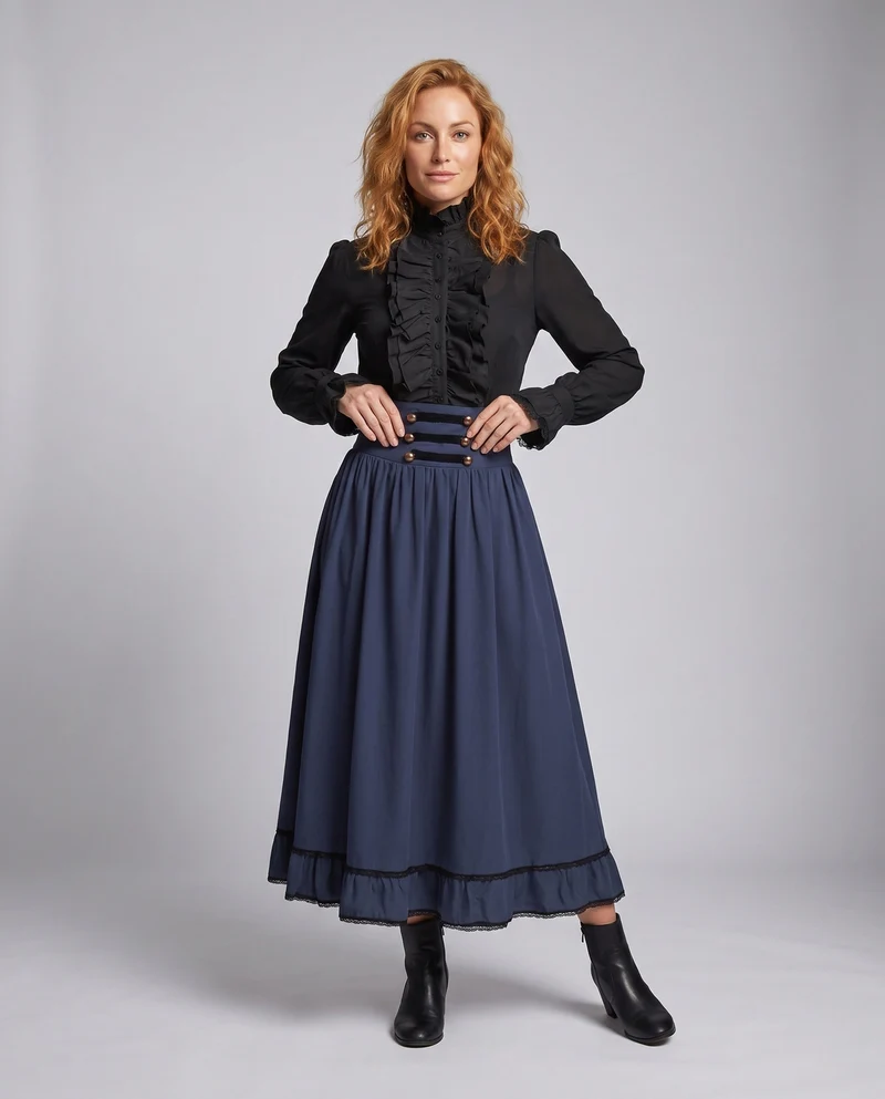 Damen viktorianisches Kleid mit Rüschen und Zierknöpfen Nord Taschen