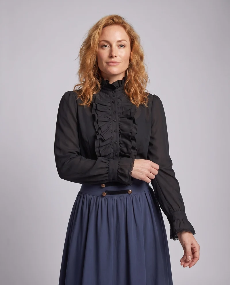 Damen viktorianisches Kleid mit Rüschen und Zierknöpfen Nord Taschen