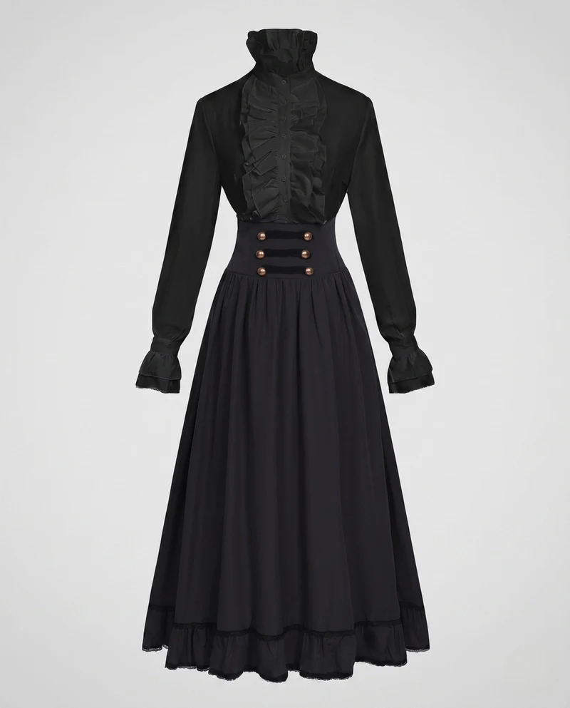 Damen viktorianisches Kleid mit Rüschen und Zierknöpfen Nord Taschen