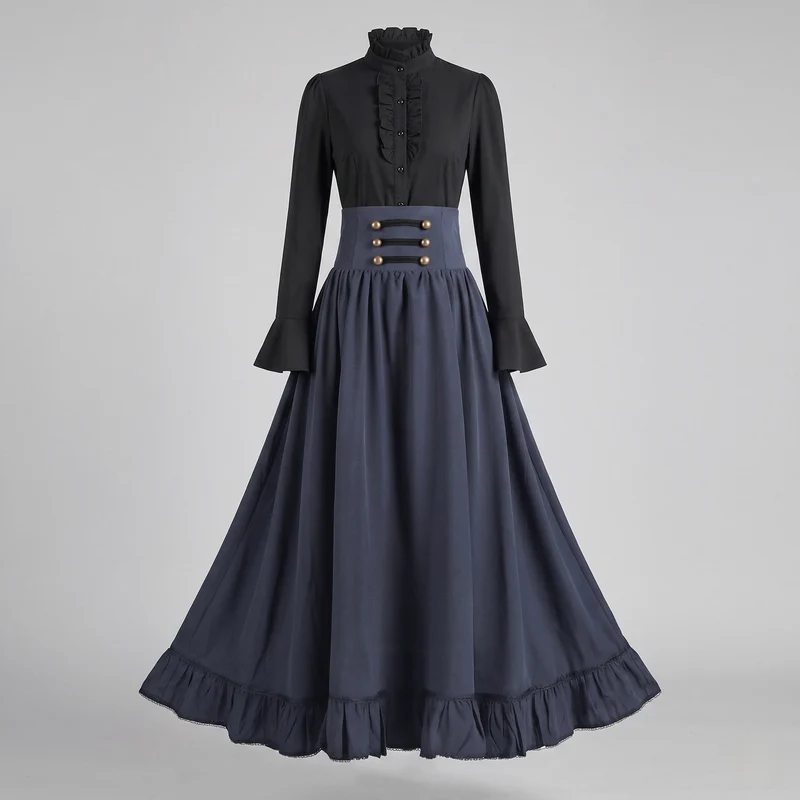 Damen viktorianisches Kleid mit Rüschen und Zierknöpfen Nord Taschen