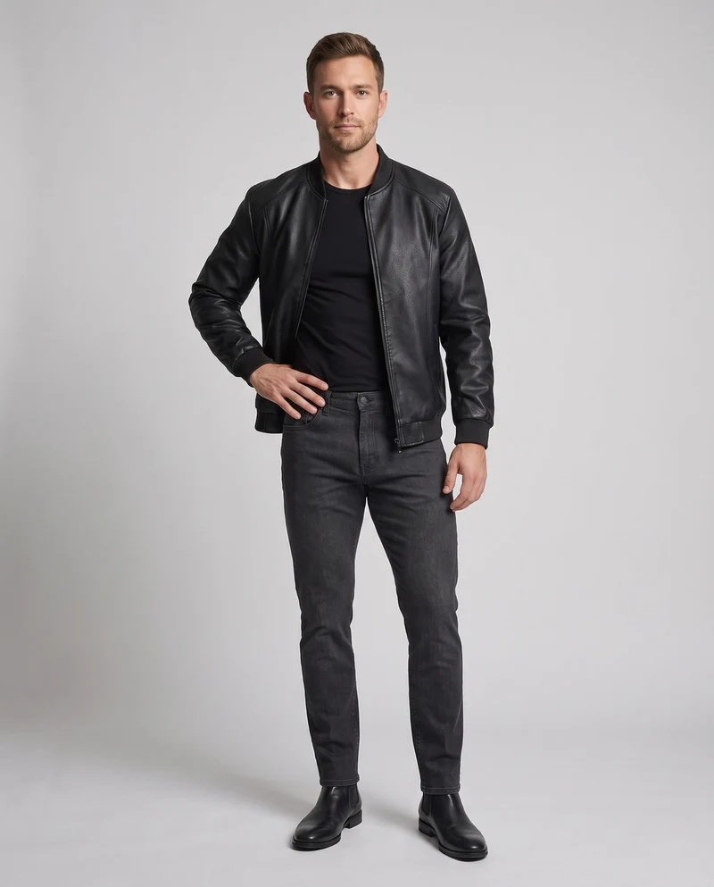 Herren Faux-Leder Bomberjacke mit Teddyfutter & Rippbündchen Nord Taschen