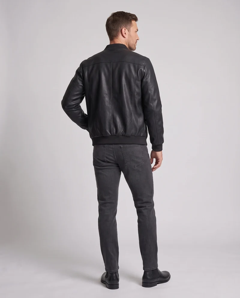 Herren Faux-Leder Bomberjacke mit Teddyfutter & Rippbündchen Nord Taschen