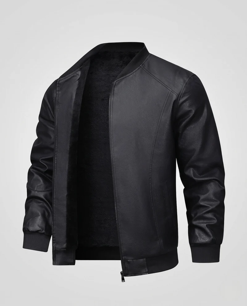 Herren Faux-Leder Bomberjacke mit Teddyfutter & Rippbündchen Nord Taschen