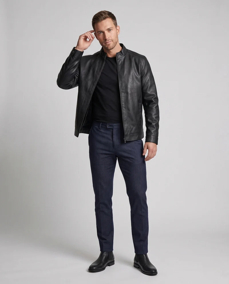 Herren Kunstleder Bomberjacke mit Teddy-Futter Nord Taschen