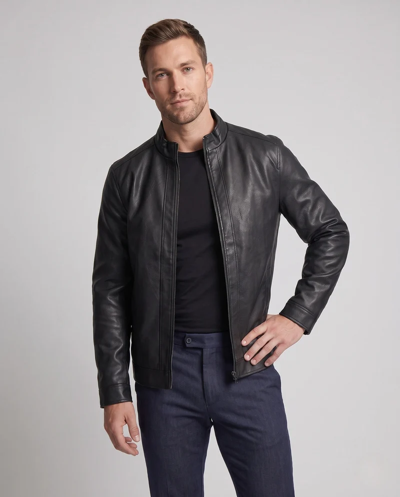 Herren Kunstleder Bomberjacke mit Teddy-Futter Nord Taschen