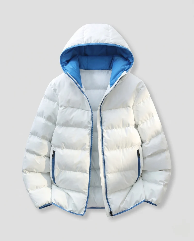 Damen Kurzgeschnittene Steppwinterjacke mit Kontrastkapuze und Reißverschlusstaschen Nord Taschen