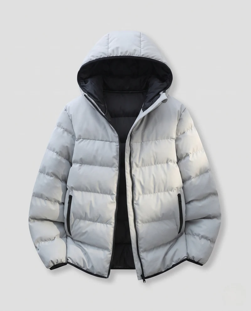 Damen Kurzgeschnittene Steppwinterjacke mit Kontrastkapuze und Reißverschlusstaschen Nord Taschen
