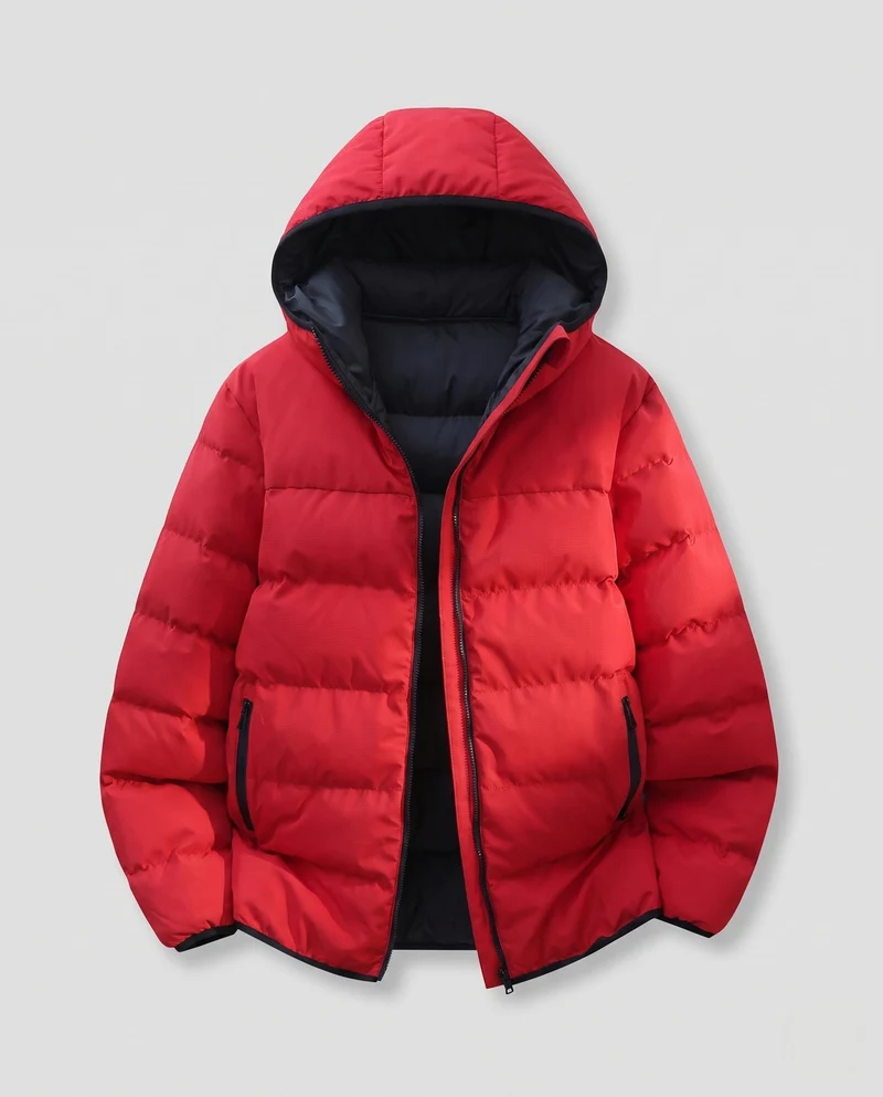 Damen Kurzgeschnittene Steppwinterjacke mit Kontrastkapuze und Reißverschlusstaschen Nord Taschen