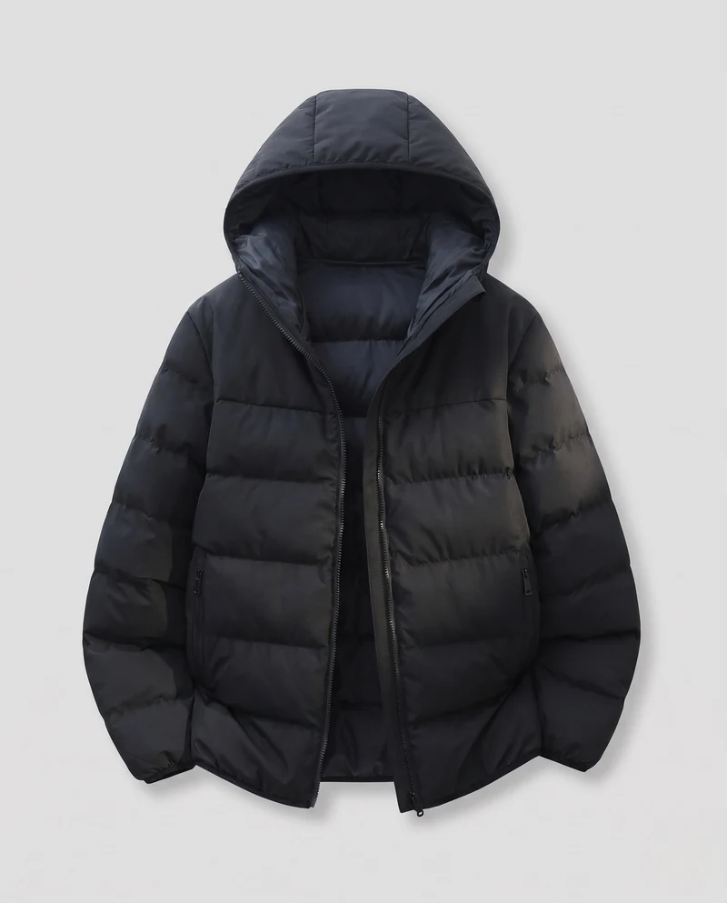 Damen Kurzgeschnittene Steppwinterjacke mit Kontrastkapuze und Reißverschlusstaschen Nord Taschen