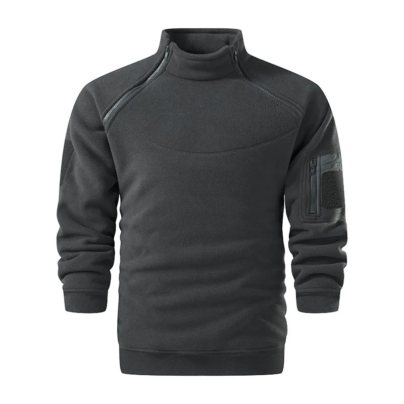 Herren Taktischer Microfleece-Troyer mit hohem Stehkragen, Ärmel‑Zipfach und Raglanärmeln Nord Taschen