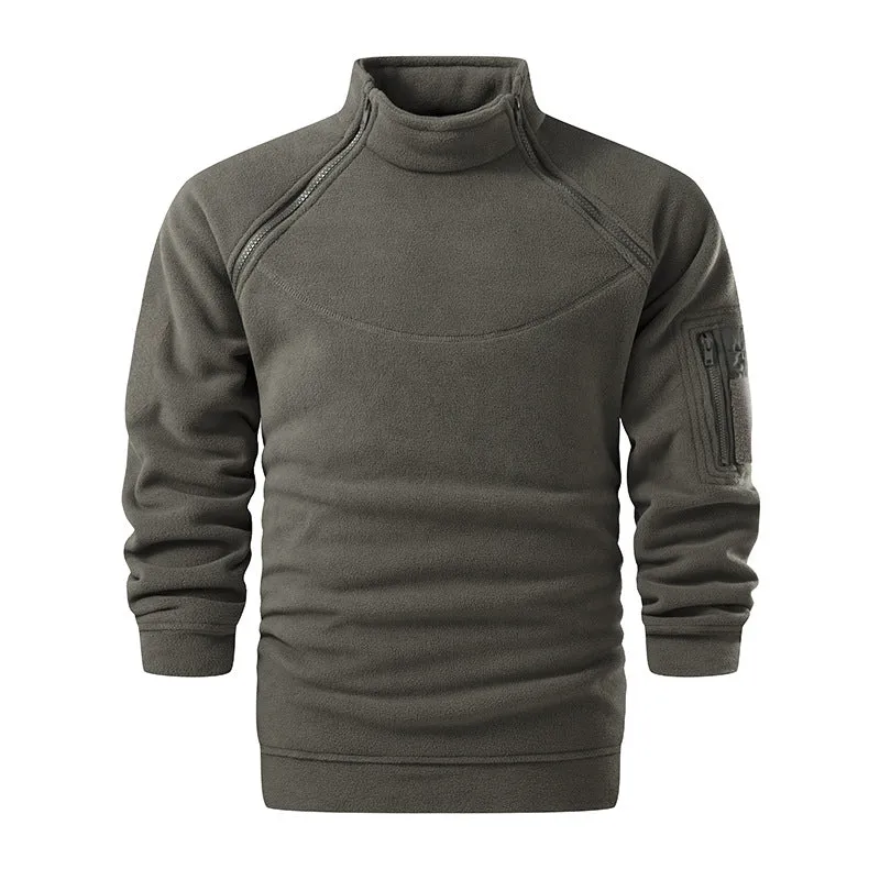 Herren Taktischer Microfleece-Troyer mit hohem Stehkragen, Ärmel‑Zipfach und Raglanärmeln Nord Taschen