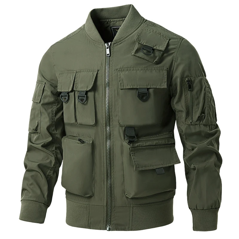 Herren taktische Multi-Taschen Bomberjacke im Utility‑Stil mit Cargofächern und Rippenbündchen Nord Taschen