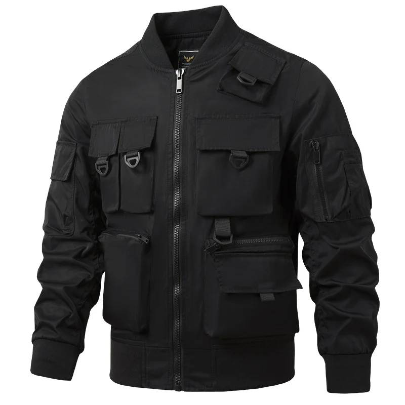 Herren taktische Multi-Taschen Bomberjacke im Utility‑Stil mit Cargofächern und Rippenbündchen Nord Taschen