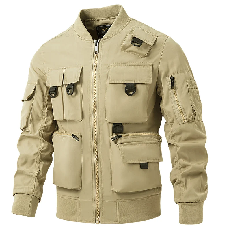 Herren taktische Multi-Taschen Bomberjacke im Utility‑Stil mit Cargofächern und Rippenbündchen Nord Taschen