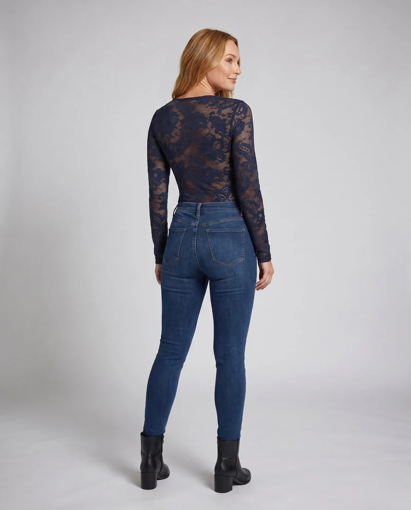 Damen Lace Bodysuit mit tiefem V-Ausschnitt und langen Ärmeln