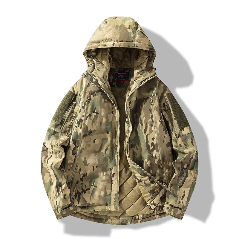 Herren gesteppte taktische Winterjacke mit Kapuze und wasserabweisendem Außenmaterial Nord Taschen