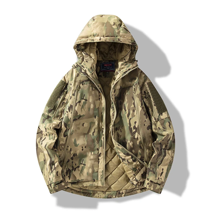 Herren gesteppte taktische Winterjacke mit Kapuze und wasserabweisendem Außenmaterial Nord Taschen