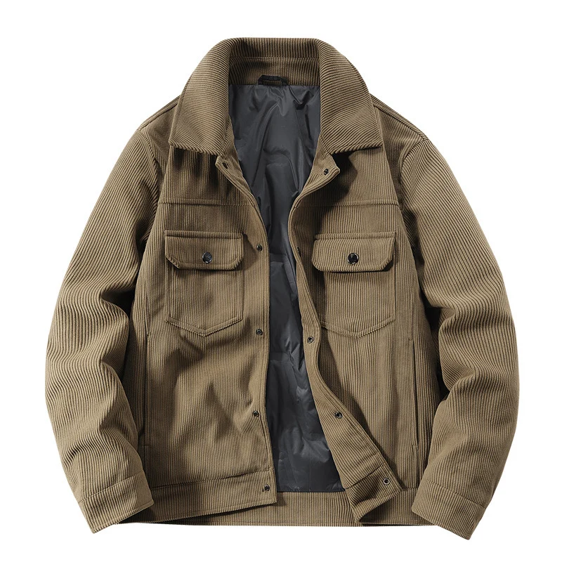 Herren Gerippte Cord-Overshirtjacke mit gesteppter Innenfütterung und Brustklappen Nord Taschen