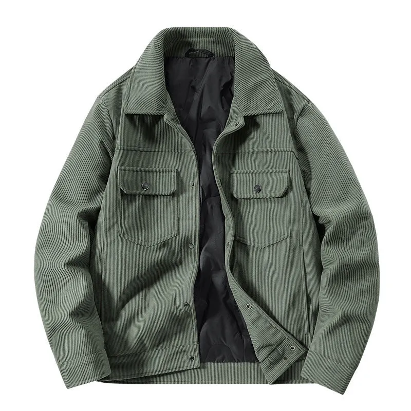 Herren Gerippte Cord-Overshirtjacke mit gesteppter Innenfütterung und Brustklappen Nord Taschen