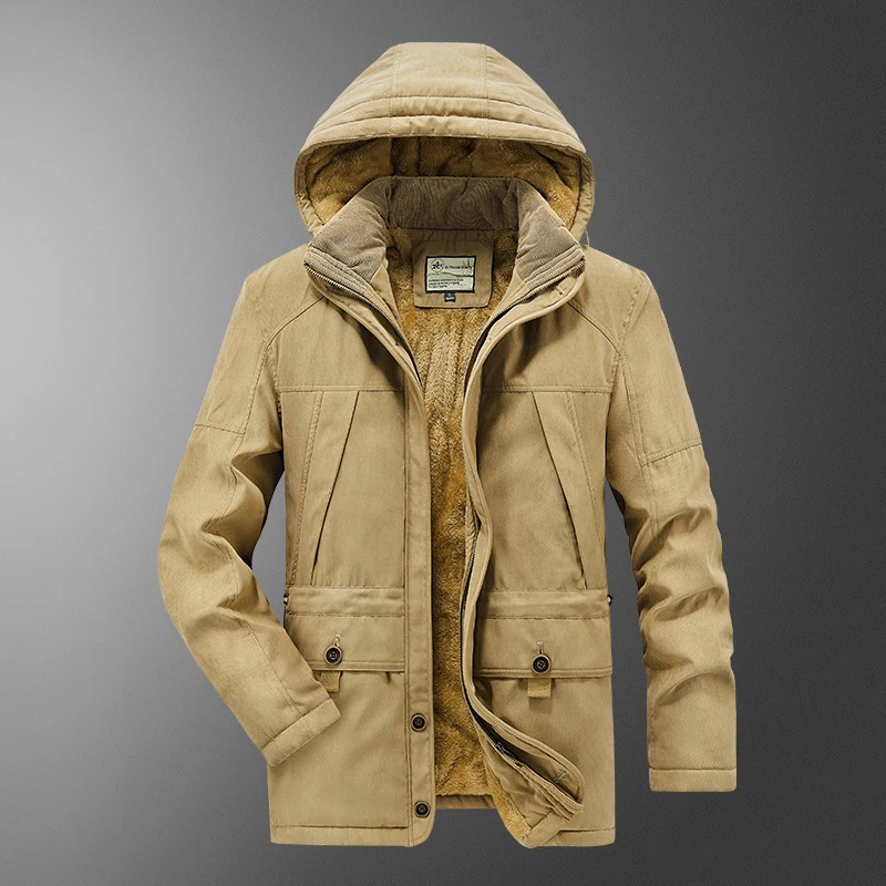 Herren gefütterter Kapuzenparka mit Thermo-Teddyfutter, winddichter Baumwollmix-Außenschale und Mehrfachtaschen Nord Taschen