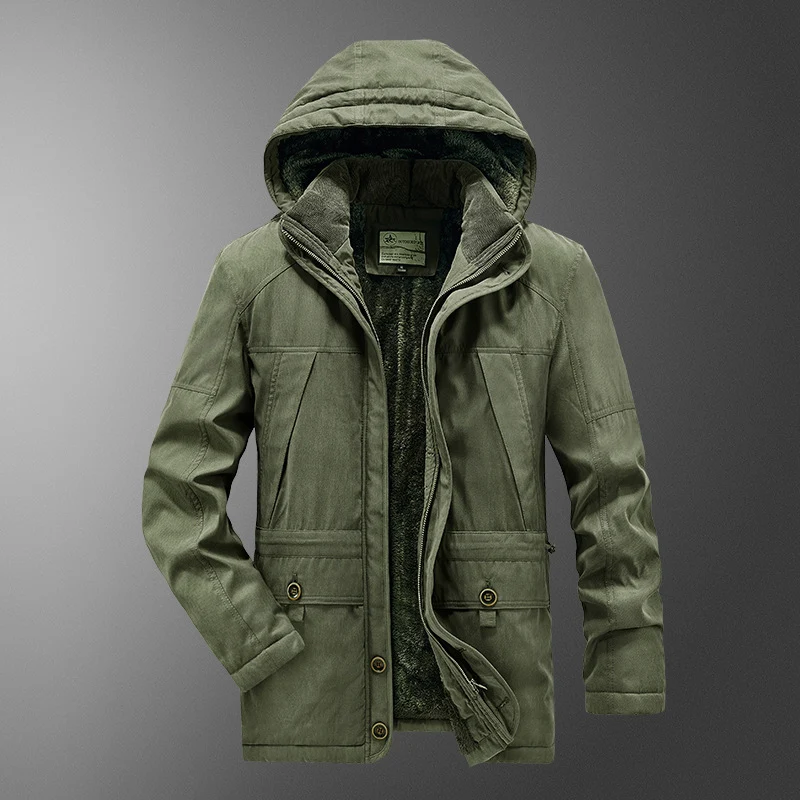 Herren gefütterter Kapuzenparka mit Thermo-Teddyfutter, winddichter Baumwollmix-Außenschale und Mehrfachtaschen Nord Taschen