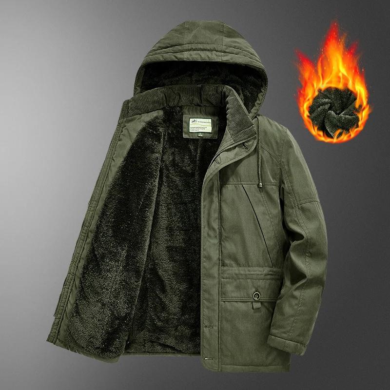 Herren gefütterter Kapuzenparka mit Thermo-Teddyfutter, winddichter Baumwollmix-Außenschale und Mehrfachtaschen Nord Taschen