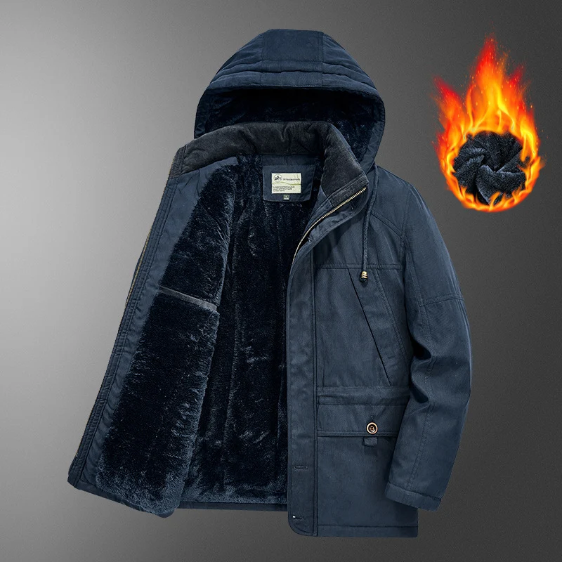 Herren gefütterter Kapuzenparka mit Thermo-Teddyfutter, winddichter Baumwollmix-Außenschale und Mehrfachtaschen Nord Taschen