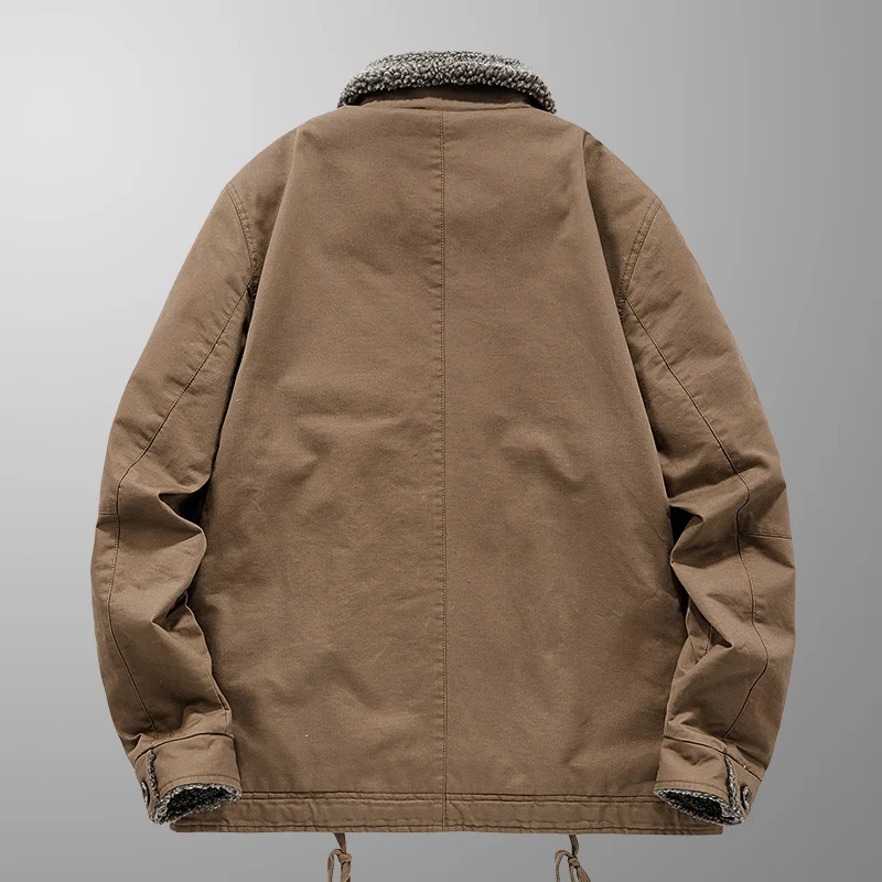 Herren gefütterte Canvas-Arbeitsjacke mit Sherpa‑Innenfutter und Hemdkragen Nord Taschen