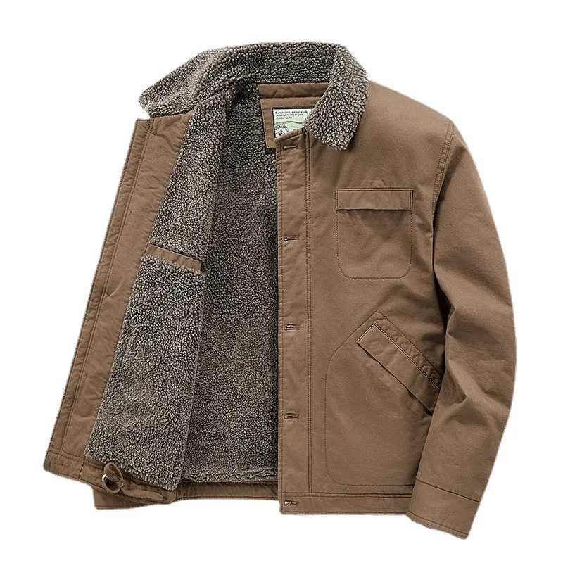 Herren gefütterte Canvas-Arbeitsjacke mit Sherpa‑Innenfutter und Hemdkragen Nord Taschen