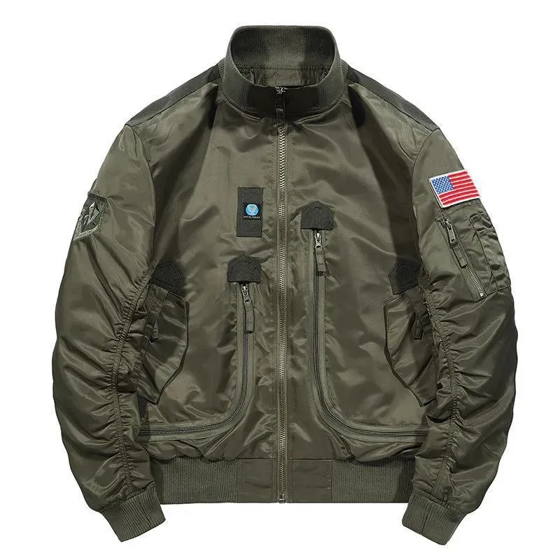 Herren Flieger-Bomberjacke mit Utility-Taschen, Ärmeltasche und geripptem Saum Nord Taschen