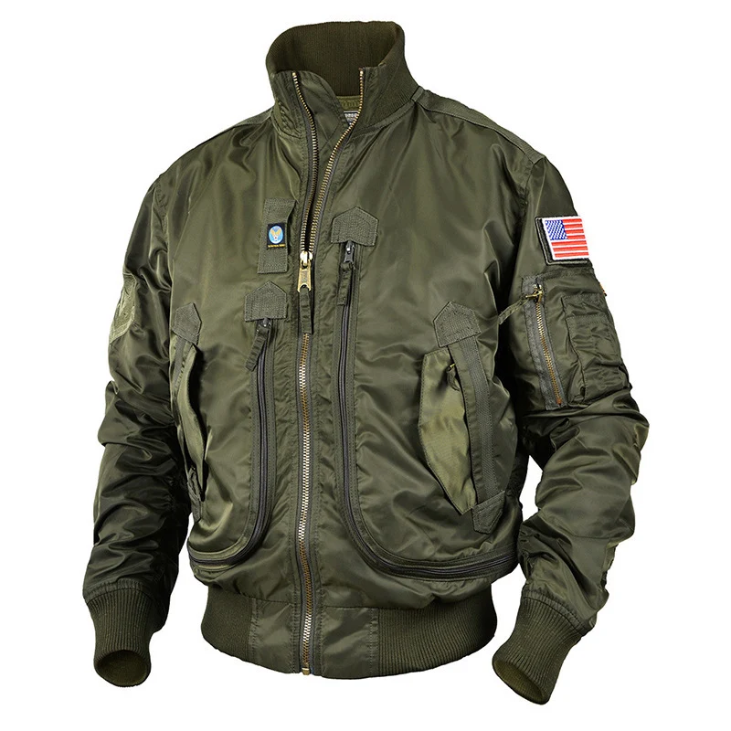 Herren Flieger-Bomberjacke mit Utility-Taschen, Ärmeltasche und geripptem Saum Nord Taschen