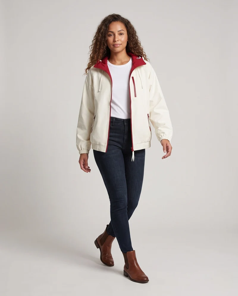 Damen Leichte Übergangsjacke mit Kapuze und Kontrastfutter, Reißverschlusstaschen & Elastischem Saum Nord Taschen