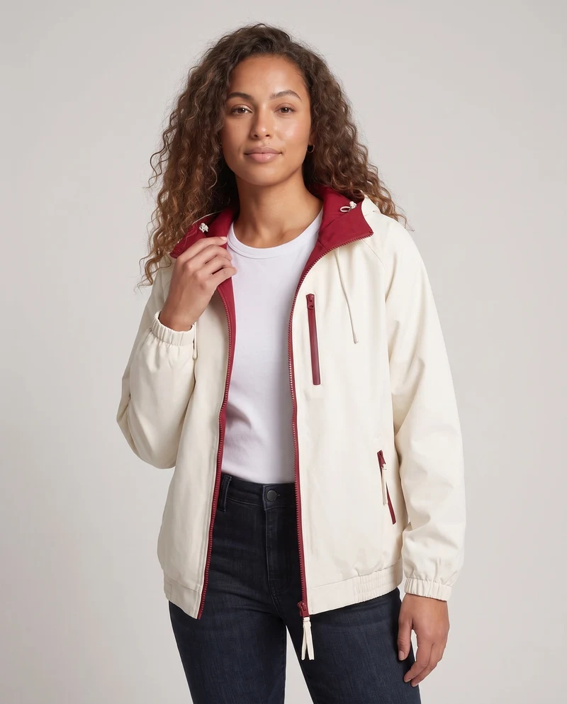 Damen Leichte Übergangsjacke mit Kapuze und Kontrastfutter, Reißverschlusstaschen & Elastischem Saum Nord Taschen