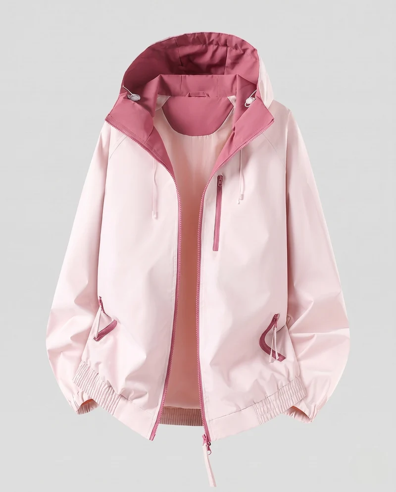 Damen Leichte Übergangsjacke mit Kapuze und Kontrastfutter, Reißverschlusstaschen & Elastischem Saum Nord Taschen