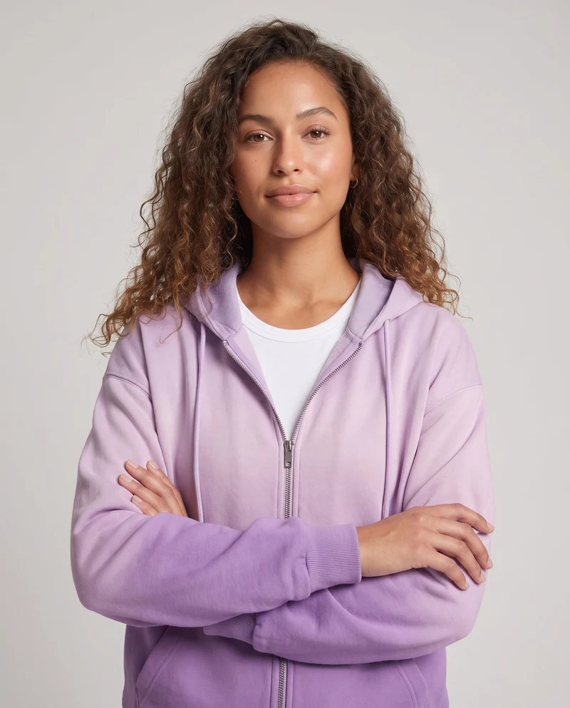 Damen Oversized Hoodie-Jacke mit Gradient, durchgehendem Reißverschluss, Kordelzug und geripptem Saum Nord Taschen